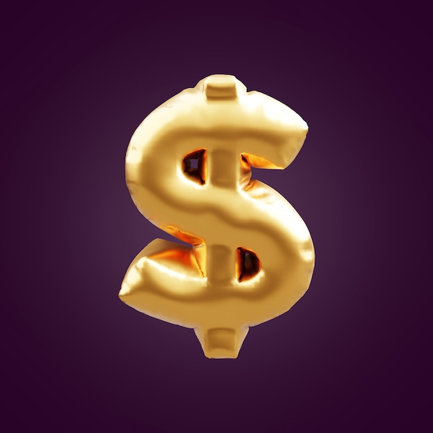 Gold 3D dollar sign illustration. 3d dollar sign foil gold balloon.