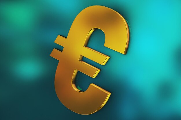 Gold 3d euro money logo and reflected blue background