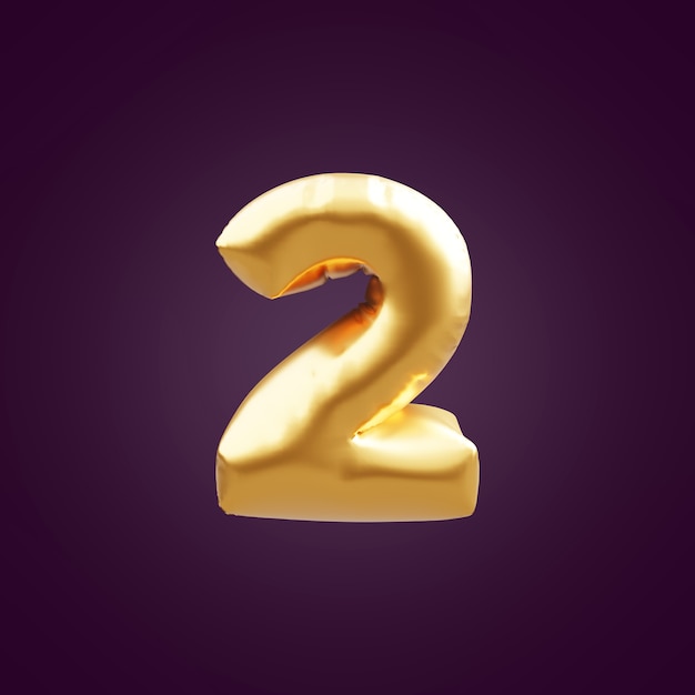 Gold 3D number two illustration. 3d number 2 foil gold balloon illustration. 3d golden number 2 illustration