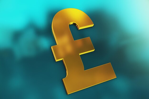 Gold 3d sterling money logo and reflected blue background