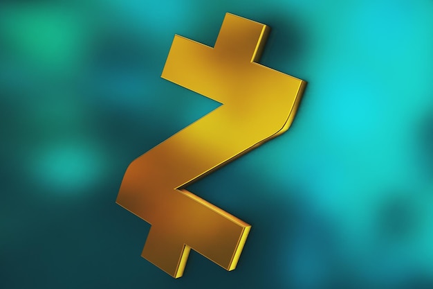 Gold 3d zcash coin cryptocurrency and reflected blue background