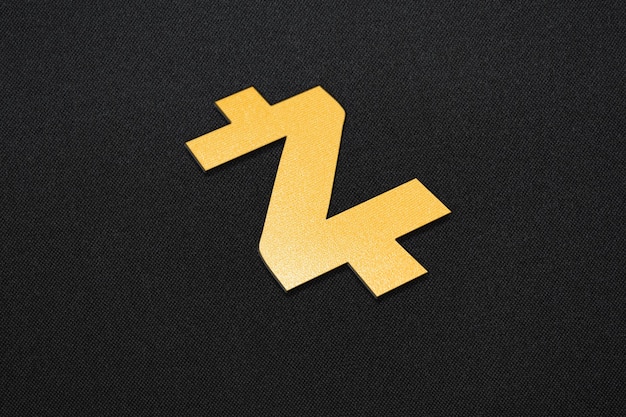 Gold 3d zcash coin logo on dark fabric texture background