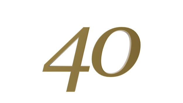 Gold 40 number 3d forty illustration rendering