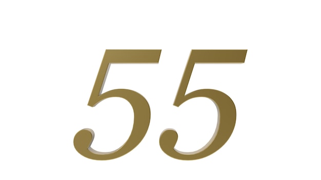 Gold 55 number digit metal 3d render illustration