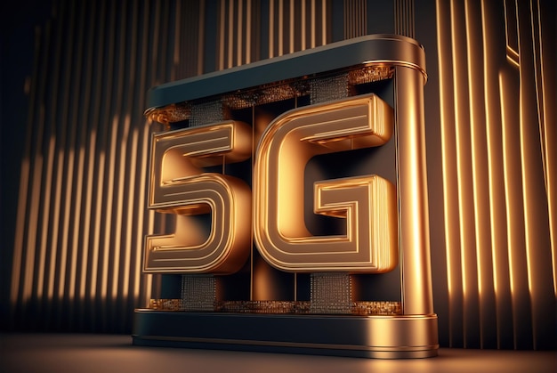 A gold 5g logo with the word 5g on it.