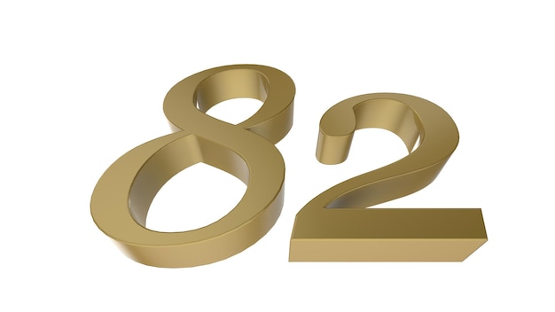 Gold 82 number digit metal 3d render illustration