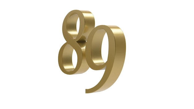 Gold 89 number digit metal 3d render illustration