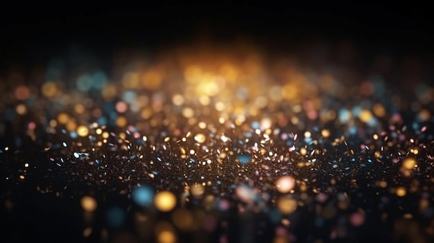 Gold abstract bokeh background glitter vintage lights background dark gold and black defocused