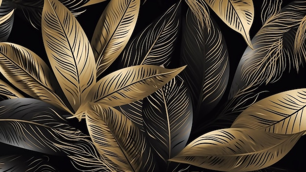 Luxury gold wallpaper. Black and golden background. Tropical leaves wall  art design with dark background 18724931 Vector Art at Vecteezy