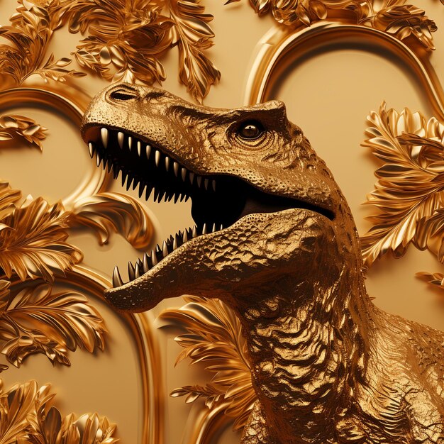 gold aesthetic wallpaper with dinosaur