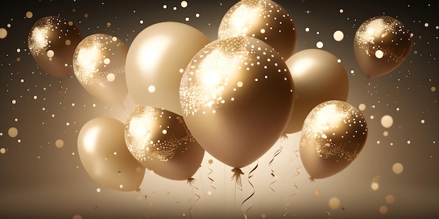 Gold air balloons birthday party template background