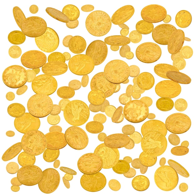 Photo gold american dollar coins falling down