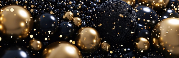 Фото Золотые и черные шары на черном фоне