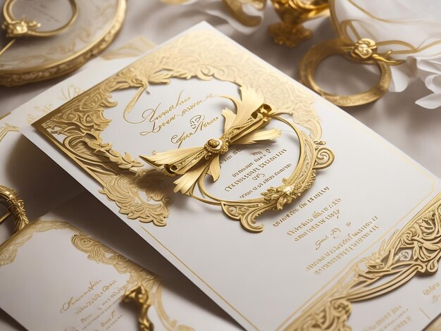 写真 黄金と白のヴィンテージグリーティングカード 豪華な装飾のテンプレート 招待状 フライヤー メニュー ブローチャー ポストカード 背景 壁紙 装飾 パッケージ または任意のアイデア