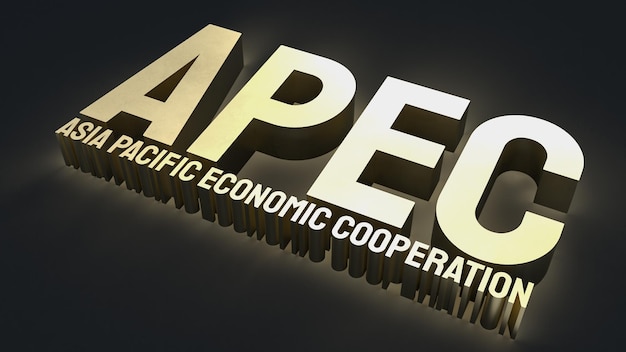 Золотой apec или азиатско-тихоокеанское экономическое сотрудничество для концепции бизнес-мероприятий 3d-рендеринга