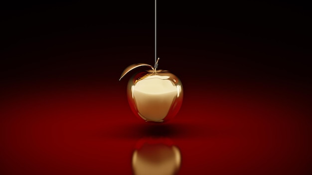 Gold apple. 3d rendering