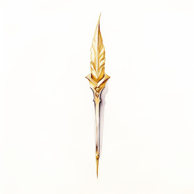 Gold Arrow Letter Opener Watercolor Painting On White Background