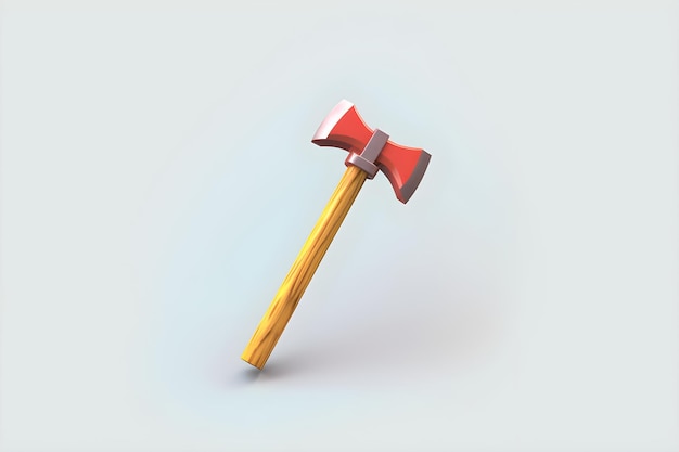 A gold axe with a red handle sits on a blue background.