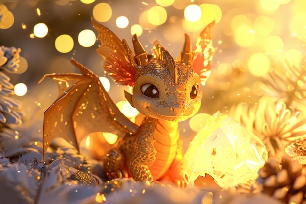 Фото Золотой фон милый дракон счастливого китайского нового года