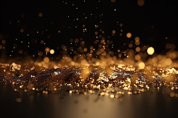 Gold background on dark background glitter lights