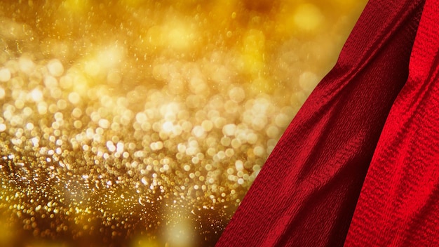 Photo the gold background and red curtains 3d rendering