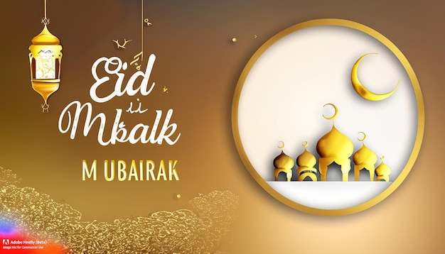 A gold background with a picture of a mosque and the text eidukk.
