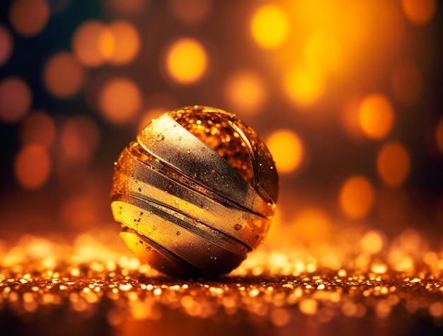 A gold ball on a shining background