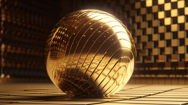 A gold ball on a table with the word gold on it