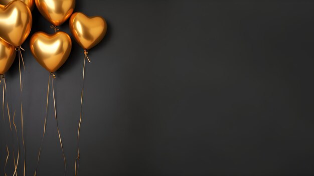 Photo gold balloons on a black background with a black background