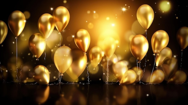 Gold balloons on a black background