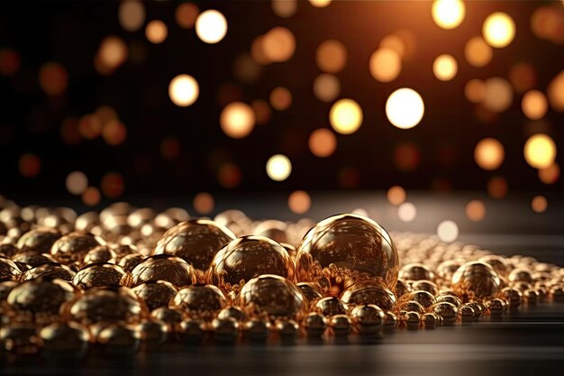 Gold balls on a table with a bokeh background