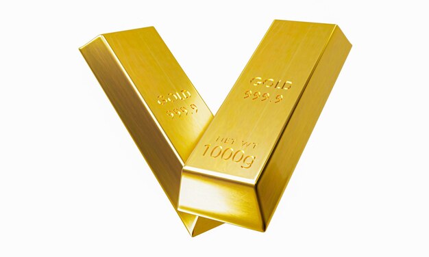 Gold bar 9999 isolated on white background in forex trading Popular in the investment of investors during various crises of the world like war 3D rendering