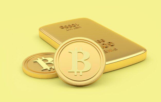 Gold bar and bitcoin