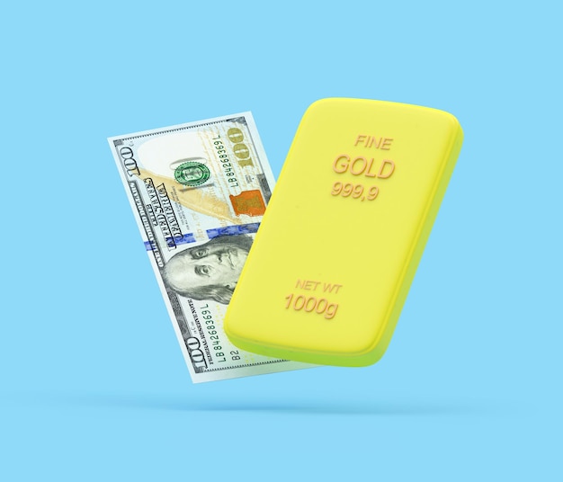 Gold bar and dollar bill