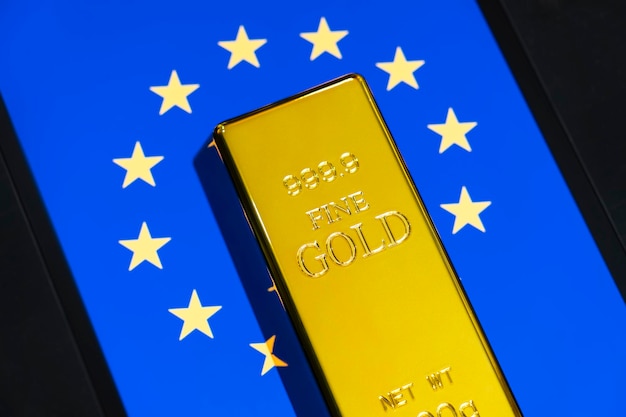 Gold bar is on the national flag of switzerland swiss Gold Reserve concept