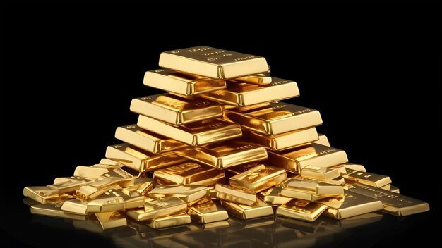 Gold bar stack on black background wealth concept