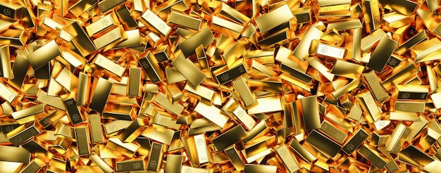 Gold bars in bank vault. Storage, banner size