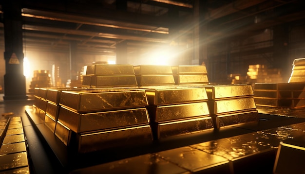 gold bars in a bar with the sun shining through them