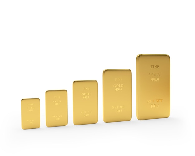 Gold bars by size in a row