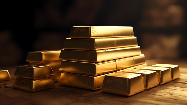 Photo gold bars closeup 8k realistic