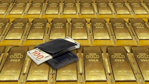 Gold bars and Dollar banknotes