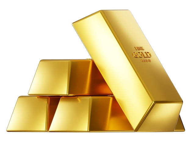 Золотые слитки изолировали богатство и инвестиции 3d-рендеринга