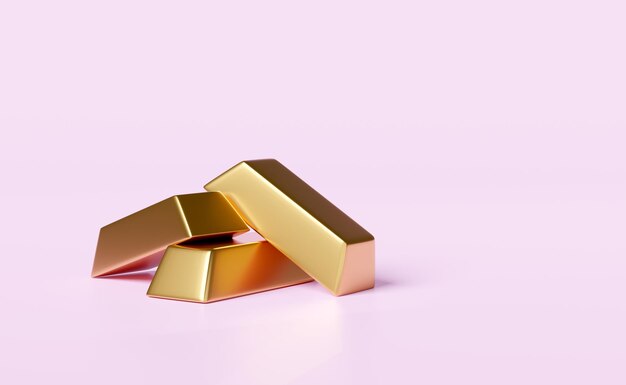 Photo gold bars pile icon 3d isolated on pink background investment or business finance loan concept 3d render illustration