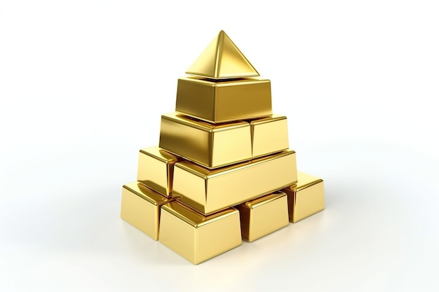 Gold bars stacked in a pyramid on a white background Precious metal AI generated