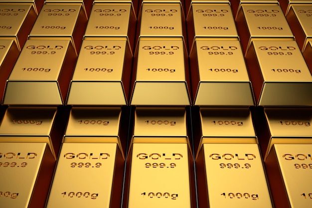 Gold bars for website banner. 3D rendering.