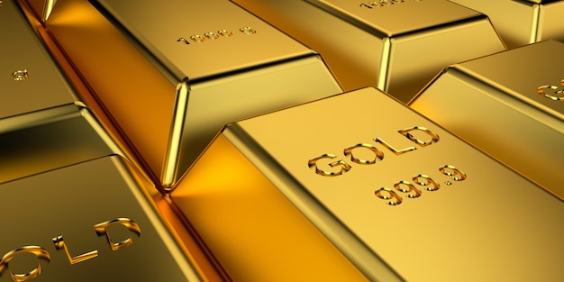 Gold bars for website banner. 3D rendering.