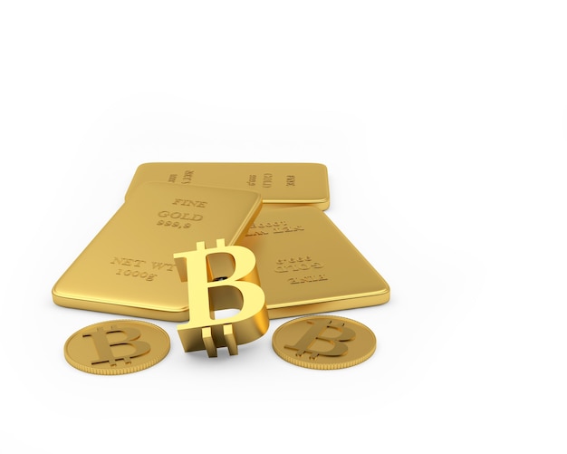 Gold bars with bitcoin