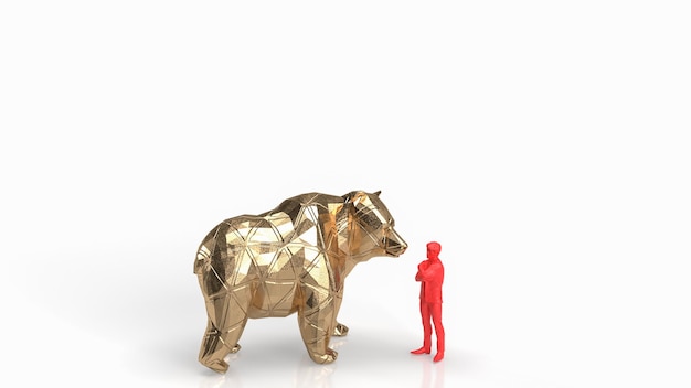 The gold bear and red man for business concept 3d rendering