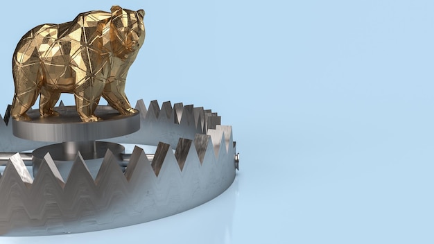 The gold bear on trap for business concept 3d renderingxA