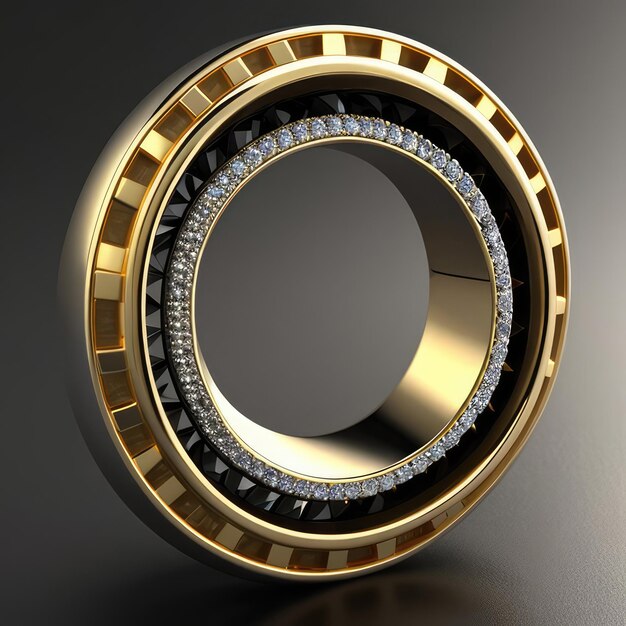 A gold bearing with diamonds is shown on a gray background.